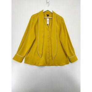 Ann Taylor Women's Yellow Tie Neck Classy Blouse Size XL
